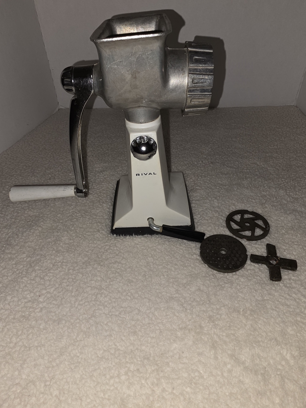 Rival White Manual Meat Grinder with Stainless Components
